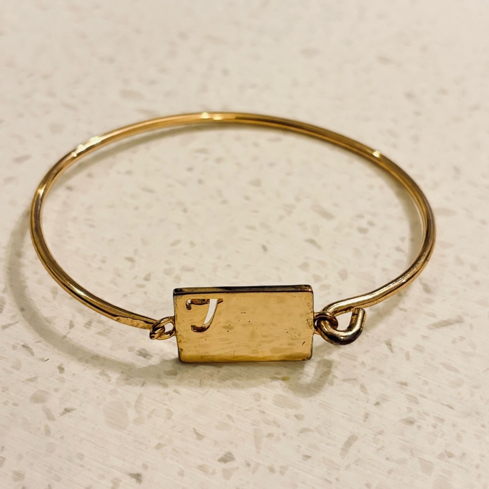 5/$25 Initial J T L Rectangle Monogram Cutout Gold Bangle Bracelet